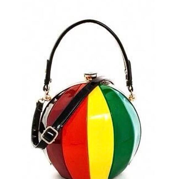 Rose Boutique Handbags - Beach Ball Shaped Structured Rainbow Satchel Crossbody Bag Quirky Whimsical